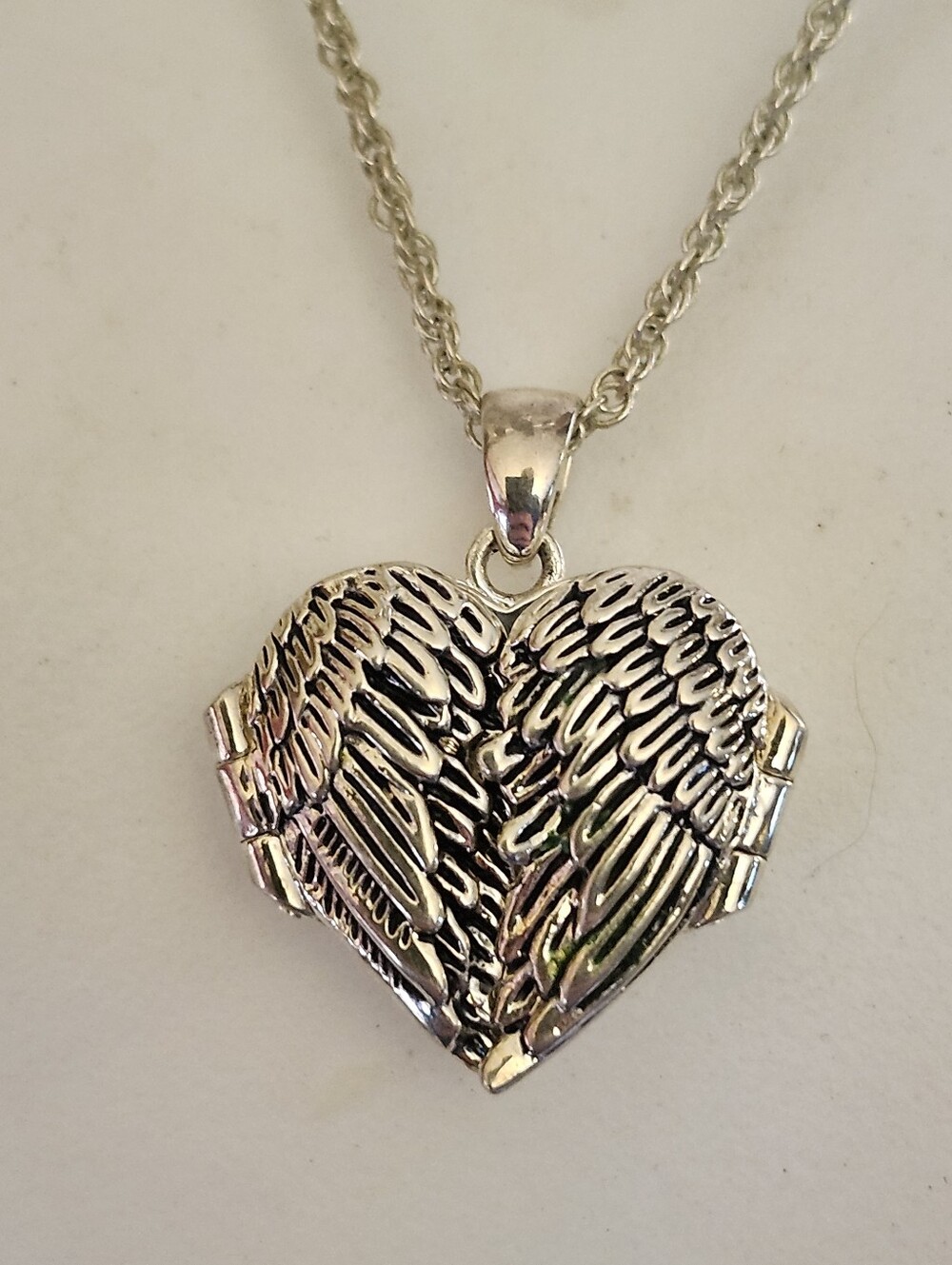 Silver Tone Winged Heart Locket Necklace -  Inspirational Quote Inside